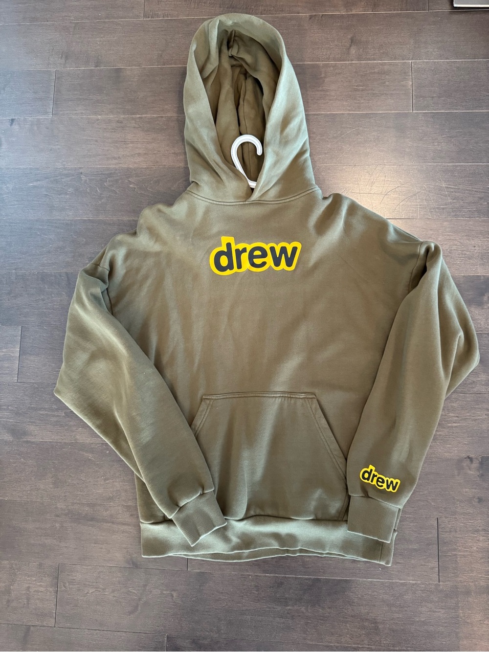 Drew House - Olive Green Crewneck Hoodie with Yellow Logo